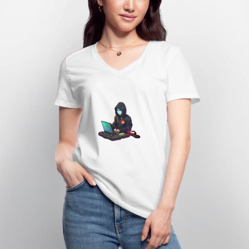 Konzentrierter Coder Frauen-T-Shirt mit V-Ausschnitt