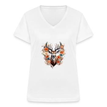 Ersatz Dirndl Hirschgeweih Hirsch - Frauen-T-Shirt mit V-Ausschnitt - Weiß - Vorne - Lela (165cm)