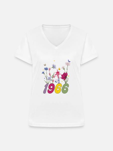 Geburtsjahr 1966 Wildblumen - Frauen-T-Shirt mit V-Ausschnitt - Weiß