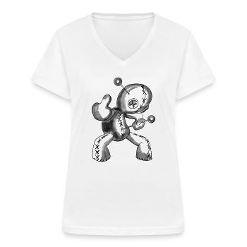 Drôle de poupée vaudou grossin - T-shirt col V Femme - blanc - Devant - Lela (165cm)
