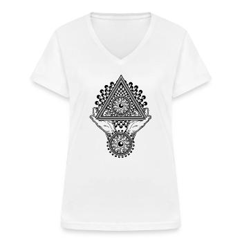Illuminati Pyramide & allsehendes Auge im Dreieck - Frauen-T-Shirt mit V-Ausschnitt - Weiß - Vorne - Lela (165cm)
