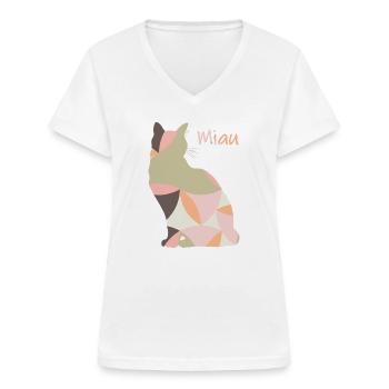 Meow - Cat - Abstract - Women's V-neck T-shirt - white - Front - Lela (165cm)
