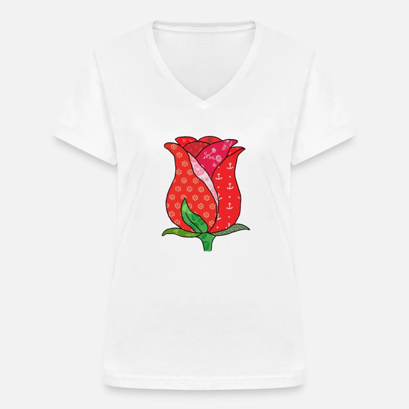 Pattern rose - Women's V-neck T-shirt - white