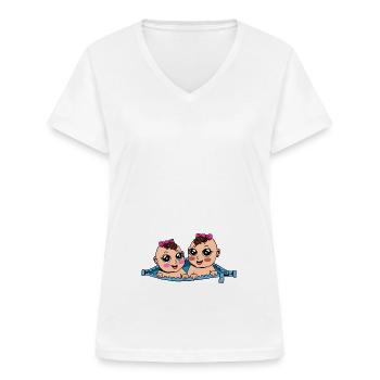 Futures mamans jumelles enceintes - T-shirt col V Femme - blanc - Devant - Lela (165cm)