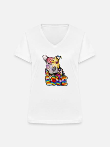 Pitbull - Friedensliebe und Pitbulls - Frauen-T-Shirt mit V-Ausschnitt - Weiß