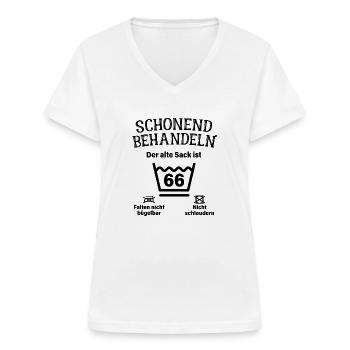 Schonend Behandeln 66. Geburtstag Der Alte Sack 66 - Frauen-T-Shirt mit V-Ausschnitt - Weiß - Vorne - Lela (165cm)