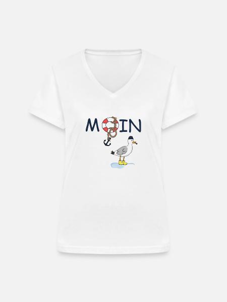 Möwe Moin Gummistiefel - Frauen-T-Shirt mit V-Ausschnitt - Weiß