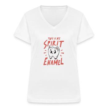 This is my spirit enamel for a dental technician - Women's V-neck T-shirt - white - Front - Lela (165cm)