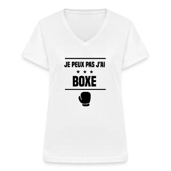 Je Peux Pas J'ai boxe gants boxeur humour - T-shirt col V Femme - blanc - Devant - Lela (165cm)