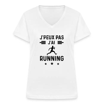 cadeau je peux pas j'ai running courir - T-shirt col V Femme - blanc - Devant - Lela (165cm)