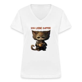 Ich liebe Kaffee - Frauen-T-Shirt mit V-Ausschnitt - Weiß - Vorne - Lela (165cm)
