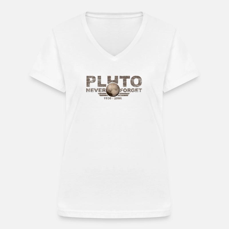 Never Forget Pluto Design Retro Style Funny Space - Women's V-neck T-shirt - white
