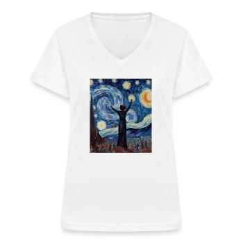 Frauentag-Sternennacht-Shirt-Empowerment - Frauen-T-Shirt mit V-Ausschnitt - Weiß - Vorne - Lela (165cm)