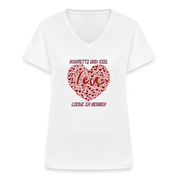 KONFETTI UND VIEL LIEBE IM HERZEN - Frauen-T-Shirt mit V-Ausschnitt - Weiß - Vorne - Lela (165cm)