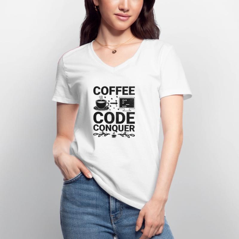Café Codage Programmeur Codeur Développeur Nerd Coff T-shirt col V Femme