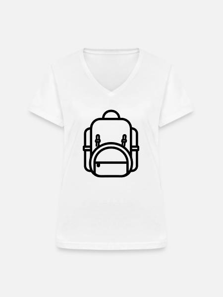 Rucksack - Frauen-T-Shirt mit V-Ausschnitt - Weiß