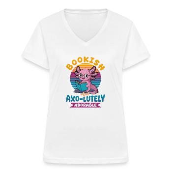 Axolotl Books Kawaii Bookish and Axo-lutely - Frauen-T-Shirt mit V-Ausschnitt - Weiß - Vorne - Lela (165cm)