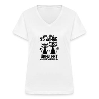 25 Jahre Ehe überlebt Silberhochzeit Hochzeitstag - Frauen-T-Shirt mit V-Ausschnitt - Weiß - Vorne - Lela (165cm)