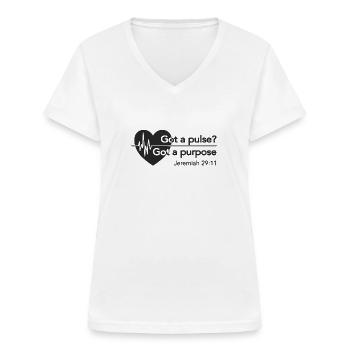 Christian Design Heartbeat bekam einen Puls, bekam einen - Frauen-T-Shirt mit V-Ausschnitt - Weiß - Vorne - Lela (165cm)