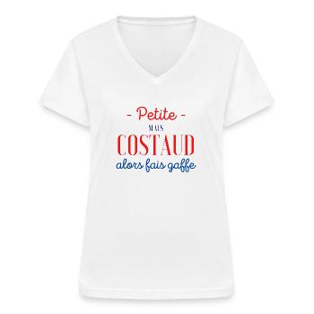 Petite mais costaud humour femme petite taille - T-shirt col V Femme - blanc - Devant - Lela (165cm)