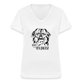Aimé par un chien pékinois Chien Dire Wilsigns - T-shirt col V Femme - blanc - Devant - Lela (165cm)