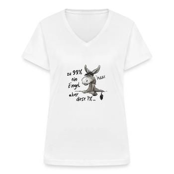 99% Engel 1% Teufel 100% grummeliger Esel Maultier - Frauen-T-Shirt mit V-Ausschnitt - Weiß - Vorne - Lela (165cm)