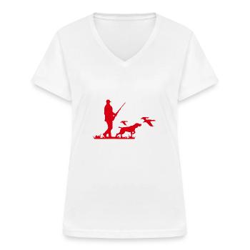 Entenjagd Jäger Jagdhund Waidmann in rot - Frauen-T-Shirt mit V-Ausschnitt - Weiß - Vorne - Lela (165cm)