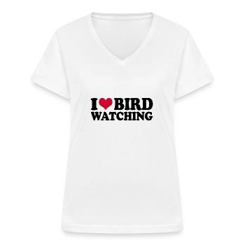 Ornithology Birdwatching I Love Bird Watching - Women's V-neck T-shirt - white - Front - Lela (165cm)
