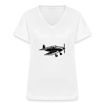 Avion de chasse - T-shirt col V Femme - blanc - Devant - Lela (165cm)