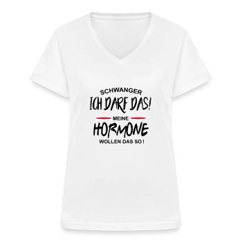 Schwangerschaft Schwanger Hormone - Frauen-T-Shirt mit V-Ausschnitt - Weiß - Vorne - Lela (165cm)