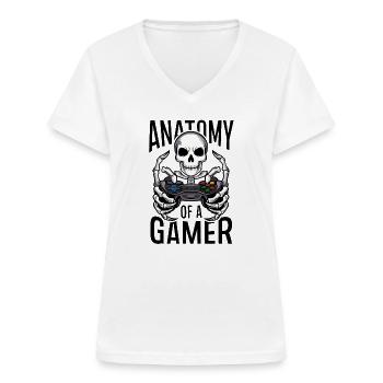 Gamer Skeleton mit Gamecontroller - Frauen-T-Shirt mit V-Ausschnitt - Weiß - Vorne - Lela (165cm)