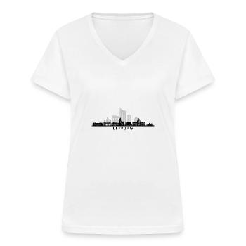 LEIPZIG Sachsen Deutschland Skyline Stadt - Frauen-T-Shirt mit V-Ausschnitt - Weiß - Vorne - Lela (165cm)