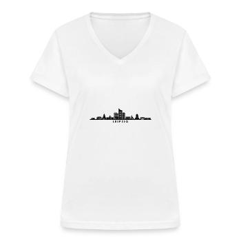 LEIPZIG Sachsen Deutschland Skyline Stadt - Frauen-T-Shirt mit V-Ausschnitt - Weiß - Vorne - Lela (165cm)