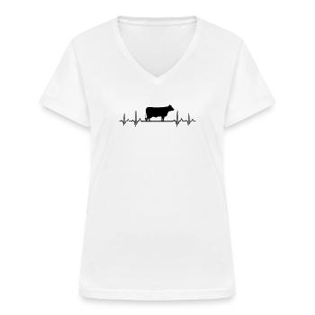Herzschlag-EKG-Puls - Charolais - Frauen-T-Shirt mit V-Ausschnitt - Weiß - Vorne - Lela (165cm)