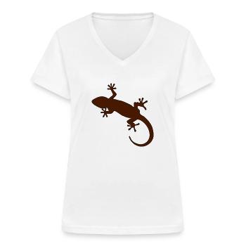 Gecko - Frauen-T-Shirt mit V-Ausschnitt - Weiß - Vorne - Lela (165cm)