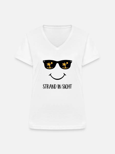 Strand in Sicht - Frauen-T-Shirt mit V-Ausschnitt - Weiß