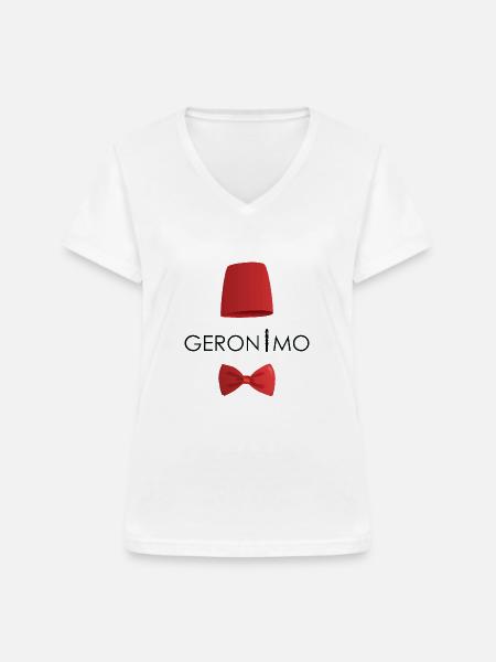 Geronimo Fez & Bowtie - Frauen-T-Shirt mit V-Ausschnitt - Weiß