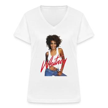 Whitney Houston Photo With Pink Nameplate - Women's V-neck T-shirt - white - Front - Lela (165cm)