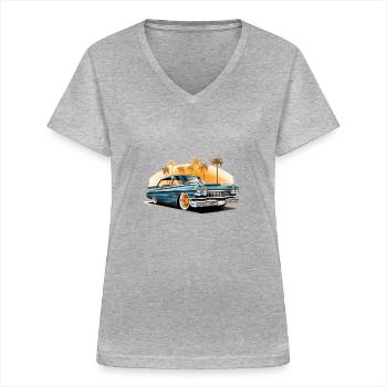 Lowrider-Palmen - Frauen-T-Shirt mit V-Ausschnitt - Grau meliert - Vorne - Lela (165cm)