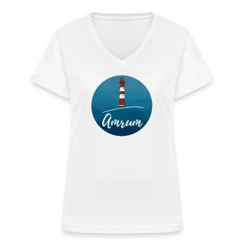 Phare Amrum Nordsee Island vacances - T-shirt col V Femme - blanc - Devant - Lela (165cm)