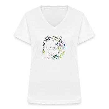 flock of fish,fish,painting,colorful,graffiti - Women's V-neck T-shirt - white - Front - Lela (165cm)