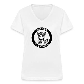 LOVE CATS HATE FASCISM - Frauen-T-Shirt mit V-Ausschnitt - Weiß - Vorne - Lela (165cm)