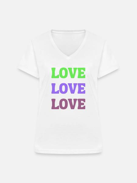 Love Love Love - Frauen-T-Shirt mit V-Ausschnitt - Weiß
