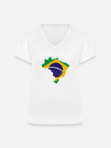 BRASILIEN - Frauen-T-Shirt mit V-Ausschnitt - Weiß