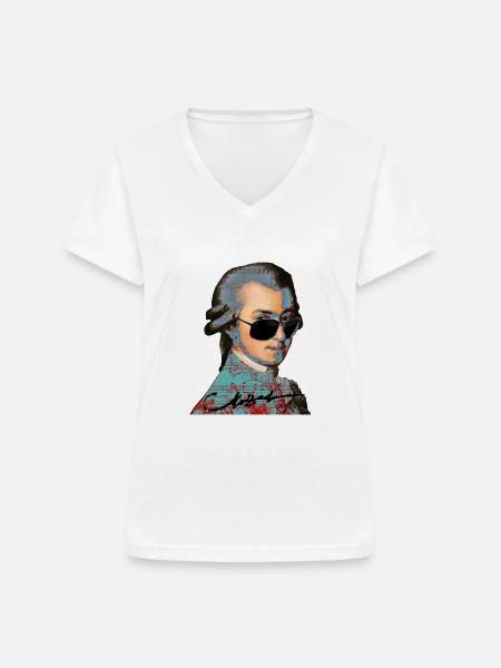 Wolfgang Amadeus Mozart - Frauen-T-Shirt mit V-Ausschnitt - Weiß