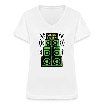 Sound System Speaker Techno Festival DJ - T-shirt col V Femme - blanc - Devant - Lela (165cm)