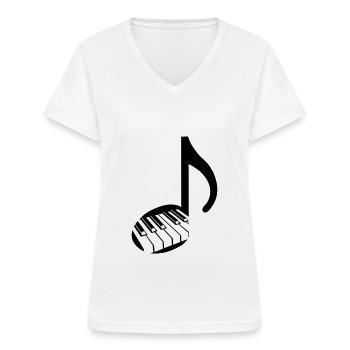 Musiknote und Klavier - Tasten - Frauen-T-Shirt mit V-Ausschnitt - Weiß - Vorne - Lela (165cm)