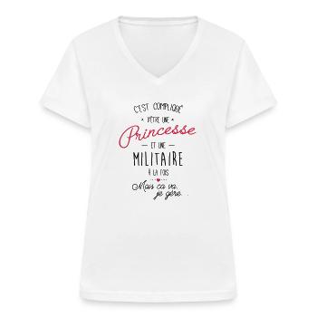 princesse et Militaire - T-shirt col V Femme - blanc - Devant - Lela (165cm)