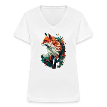 Fuchs Artwork Polygon Origami Orange Grün Edel - Frauen-T-Shirt mit V-Ausschnitt - Weiß - Vorne - Lela (165cm)