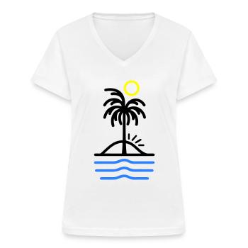 Palmen Insel - Frauen-T-Shirt mit V-Ausschnitt - Weiß - Vorne - Lela (165cm)
